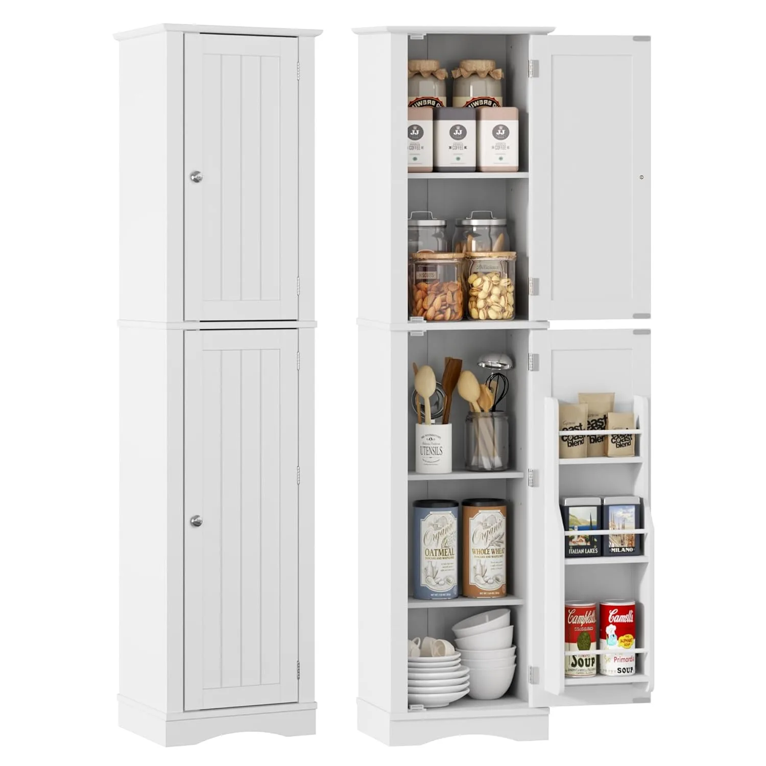 function home tall slim storage cabinet adjustable shelves white 1