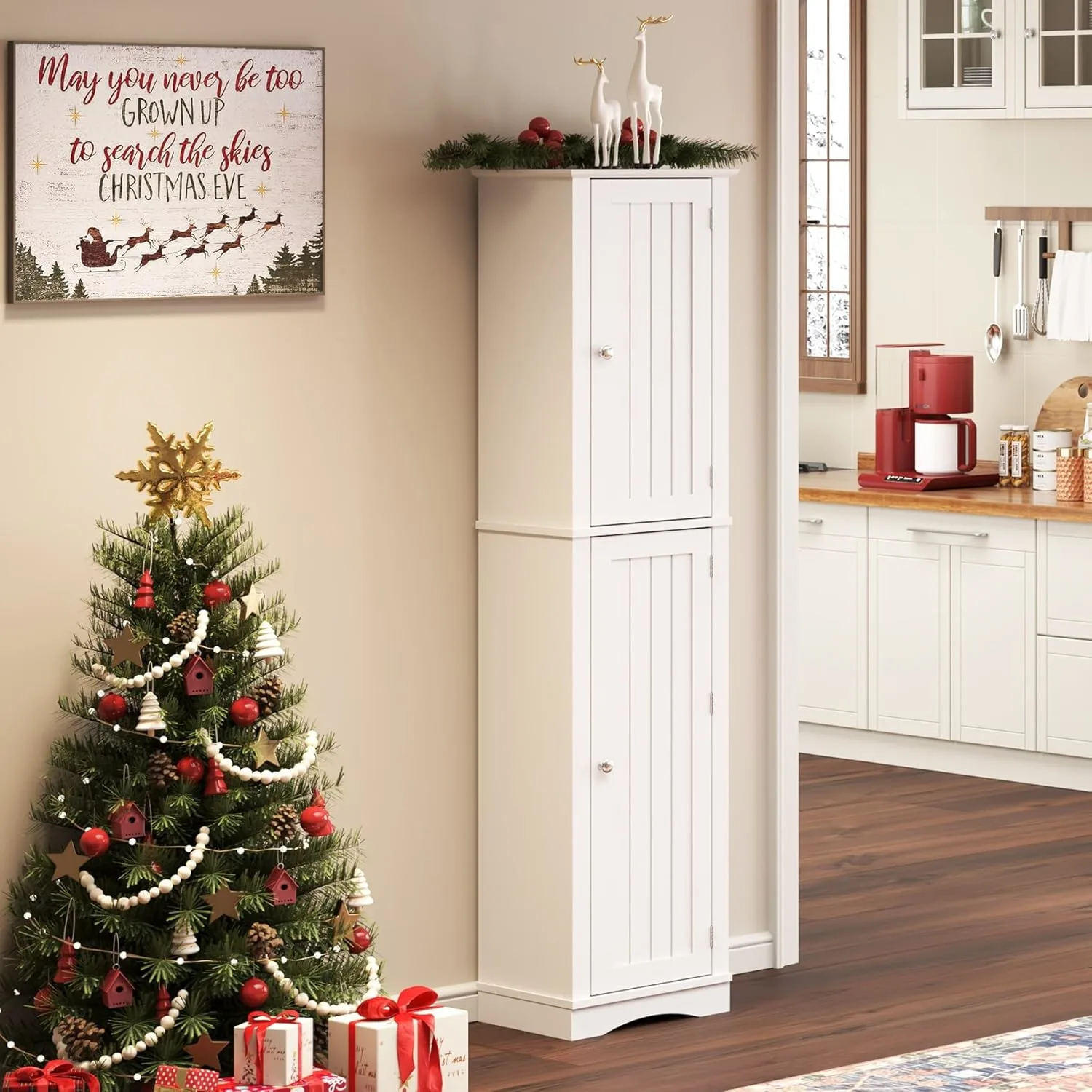 function home tall slim storage cabinet adjustable shelves white 2