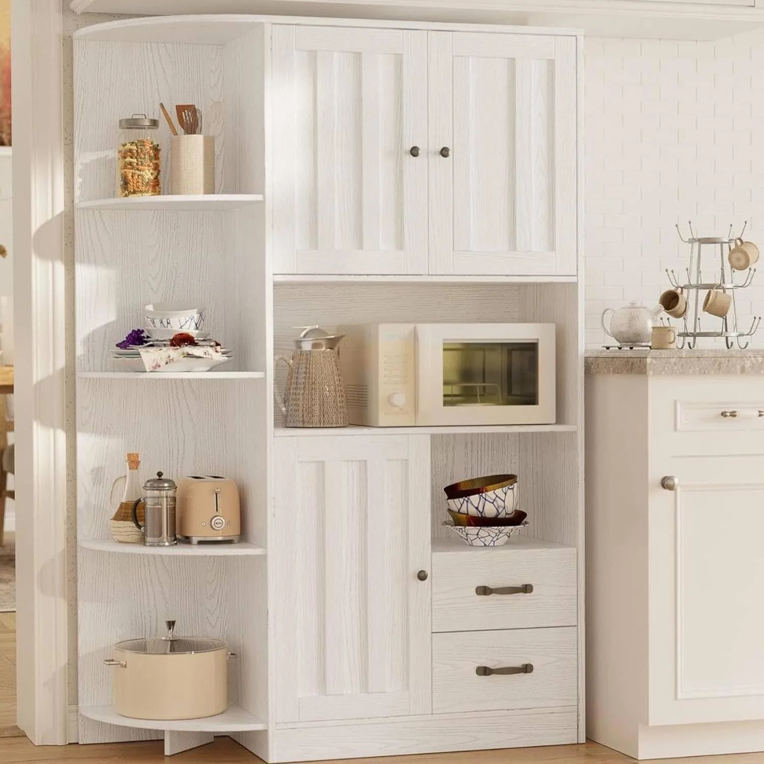 gizoon farmhouse pantry cabinet coffee bar microwave stand 1