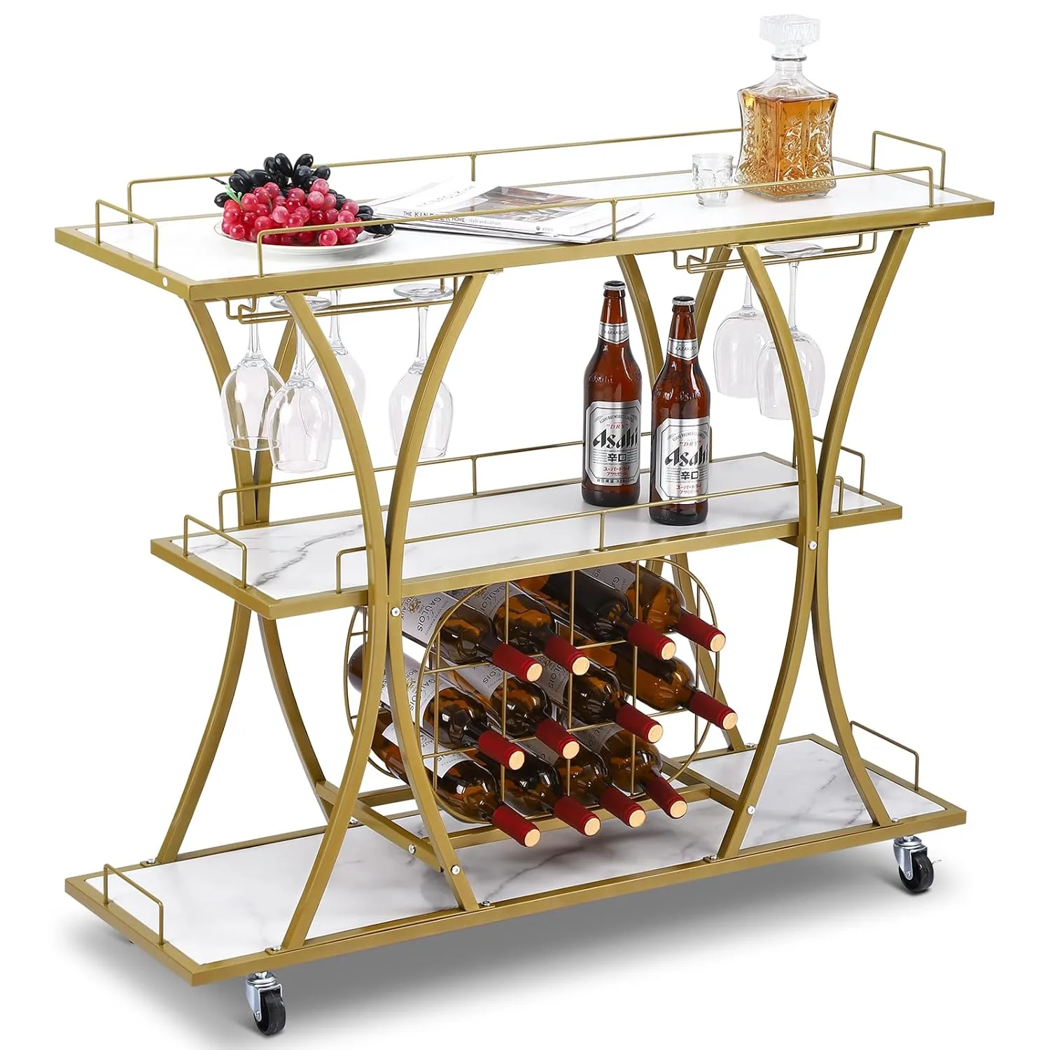 gold bar cart wine rack 1