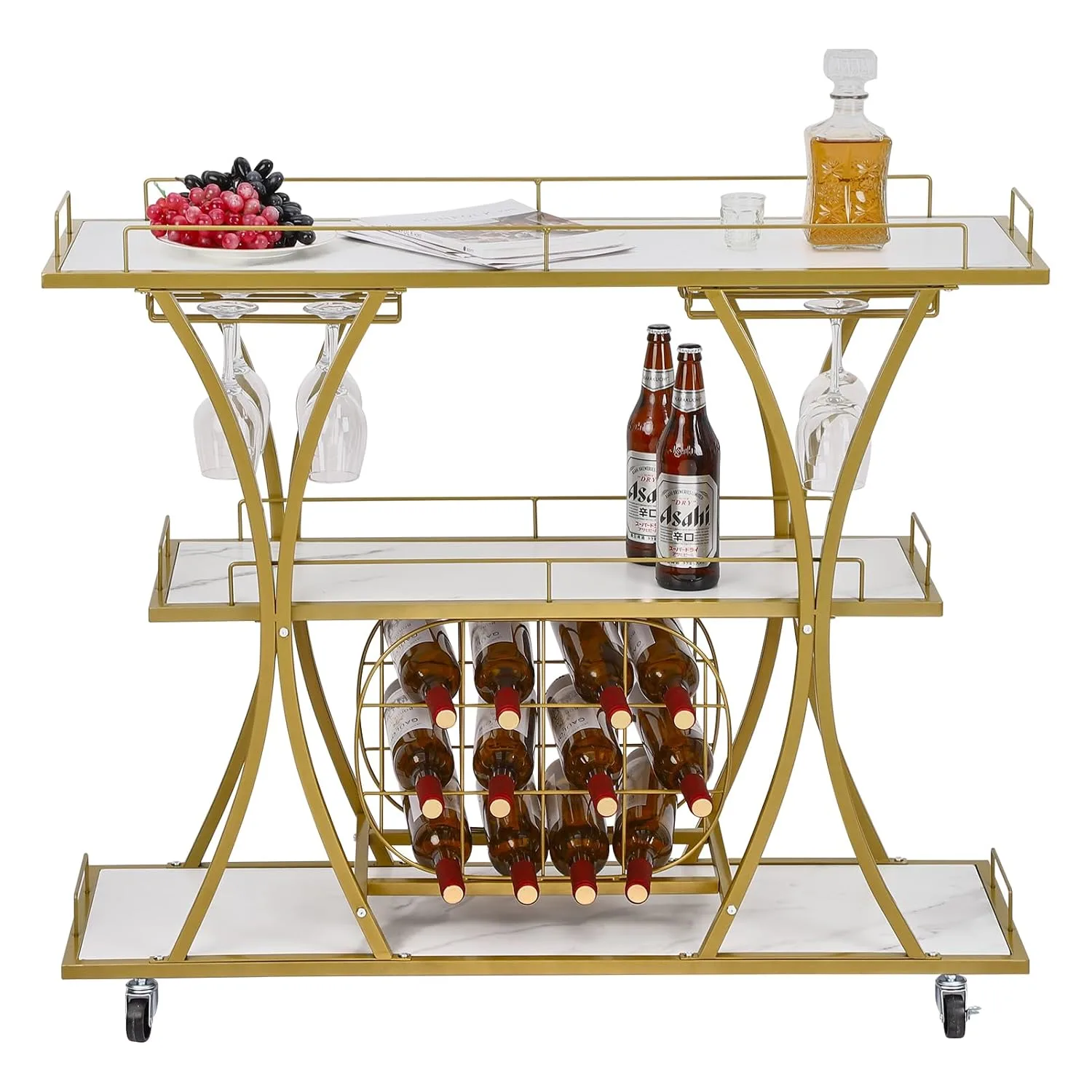 gold bar cart wine rack 2