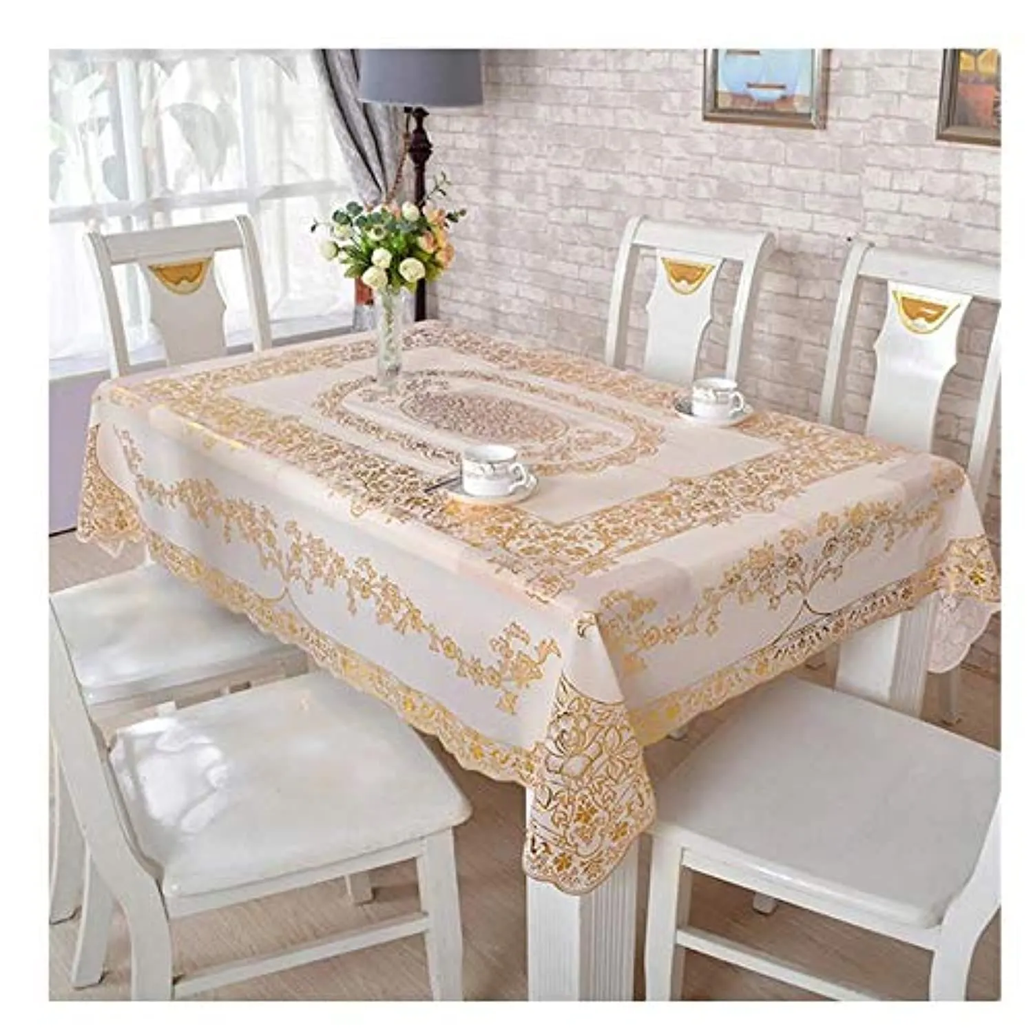 gold floral tablecloth pvc 1
