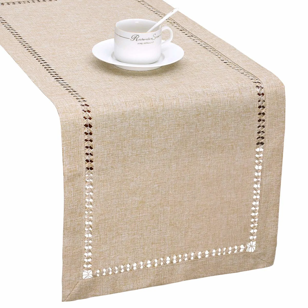 hemstitch beige table runner 1
