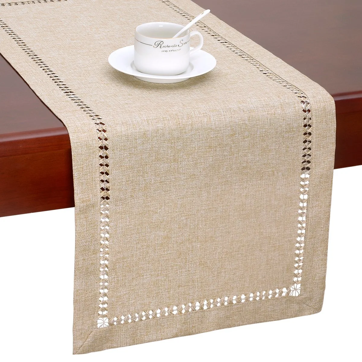 hemstitch beige table runner 2