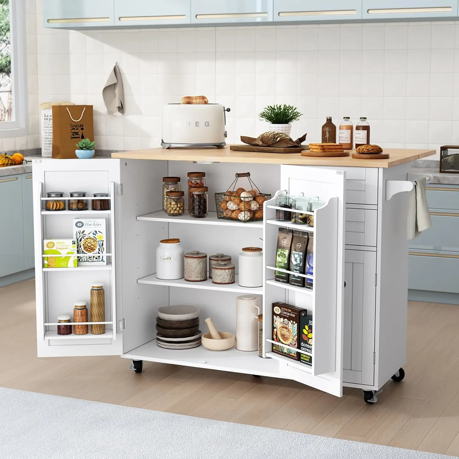 hlr white rolling kitchen island 1
