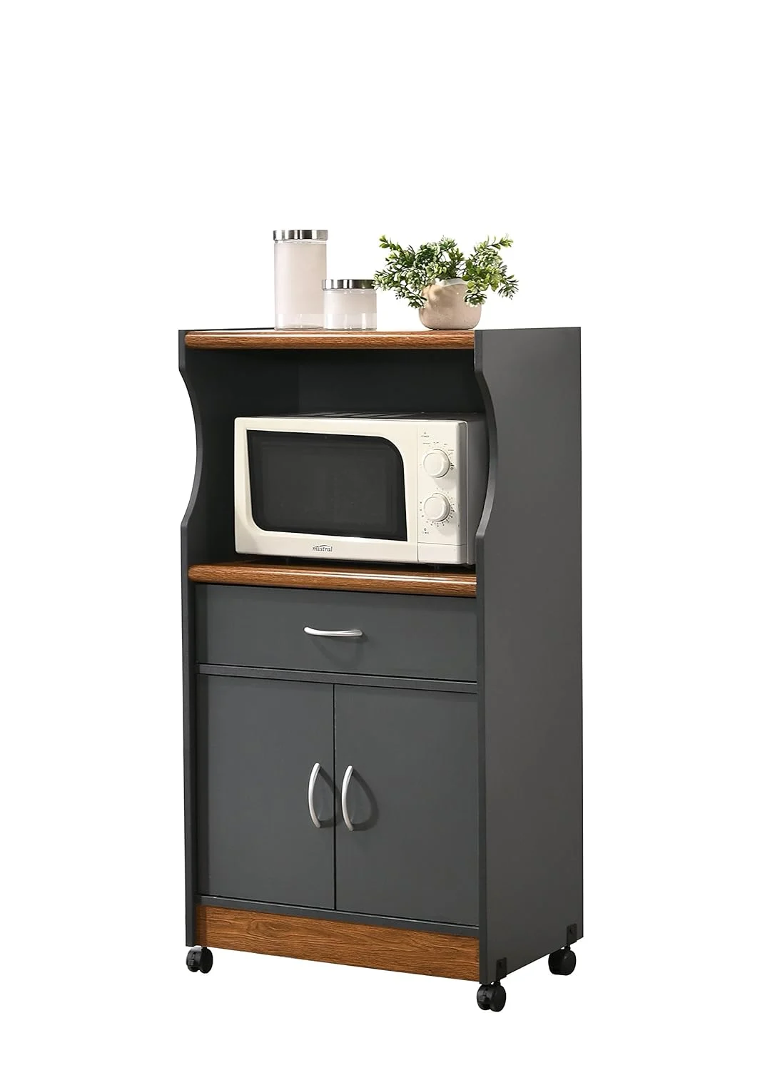 hodedah microwave cart grey oak storage 1