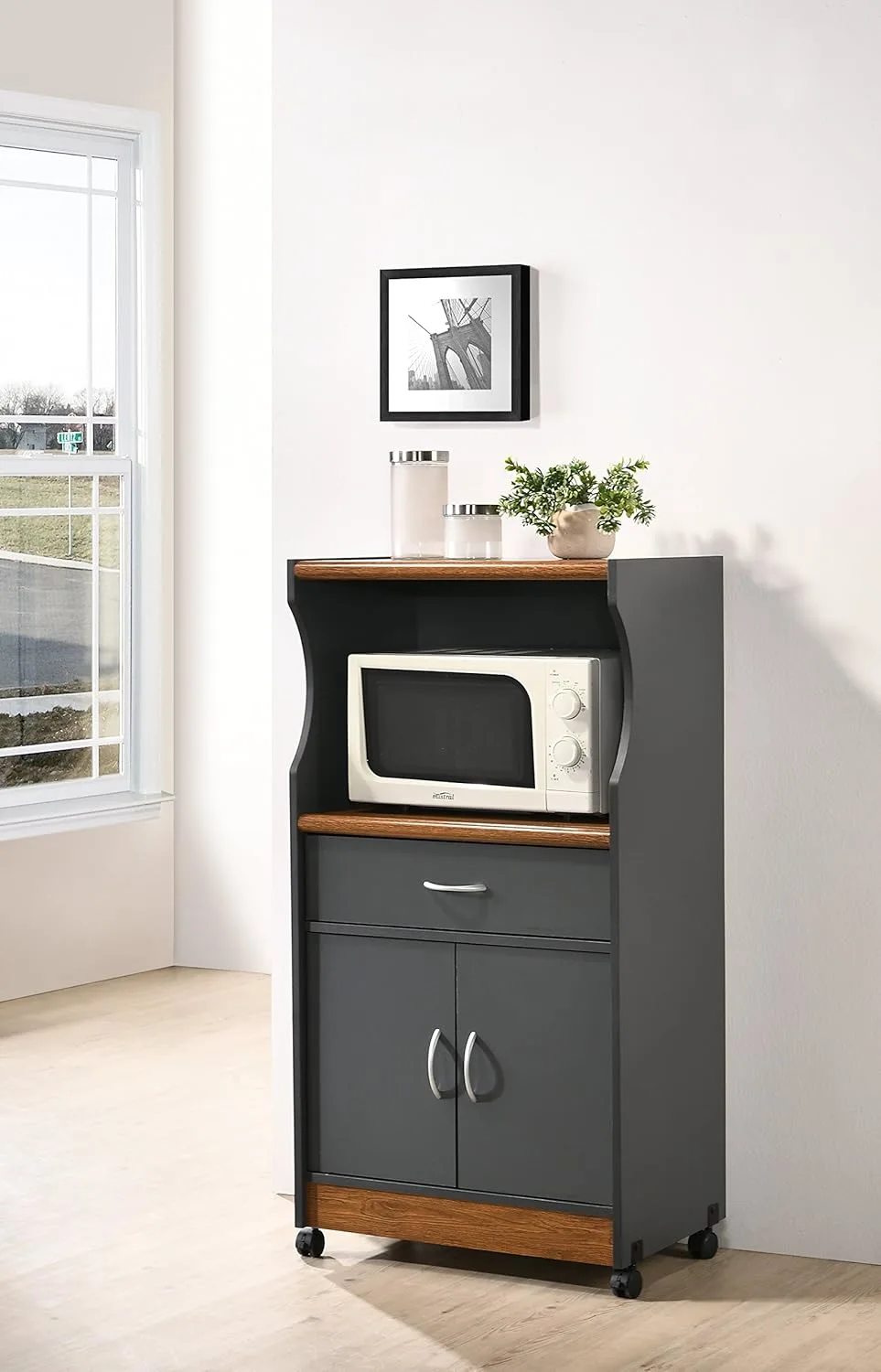 hodedah microwave cart grey oak storage 2
