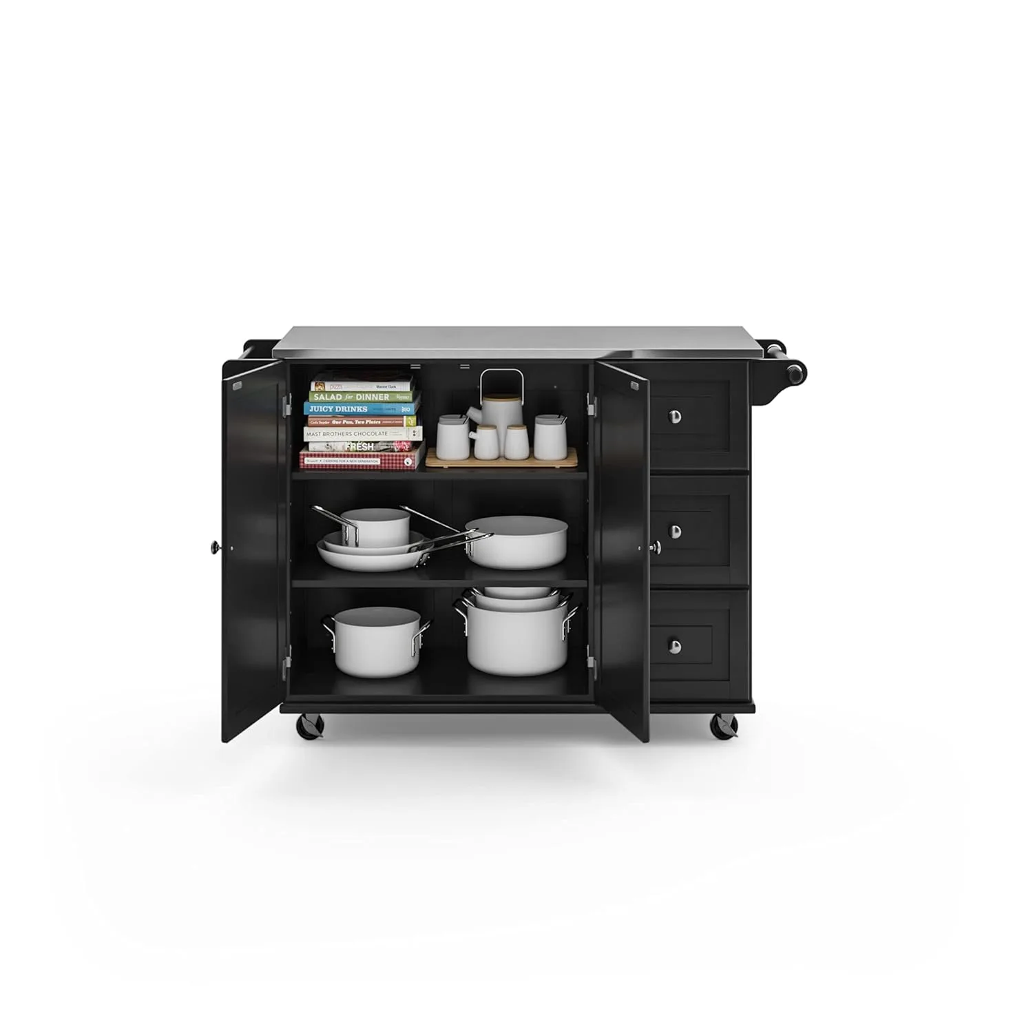 homestyles black kitchen cart stainless steel top 2