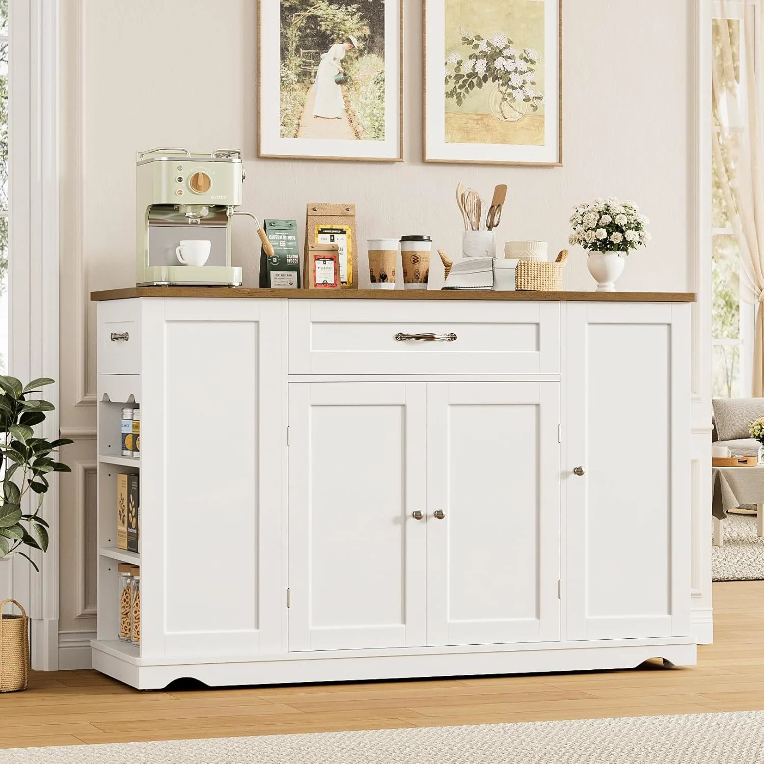 hostack 47 inch kitchen island cart white 2