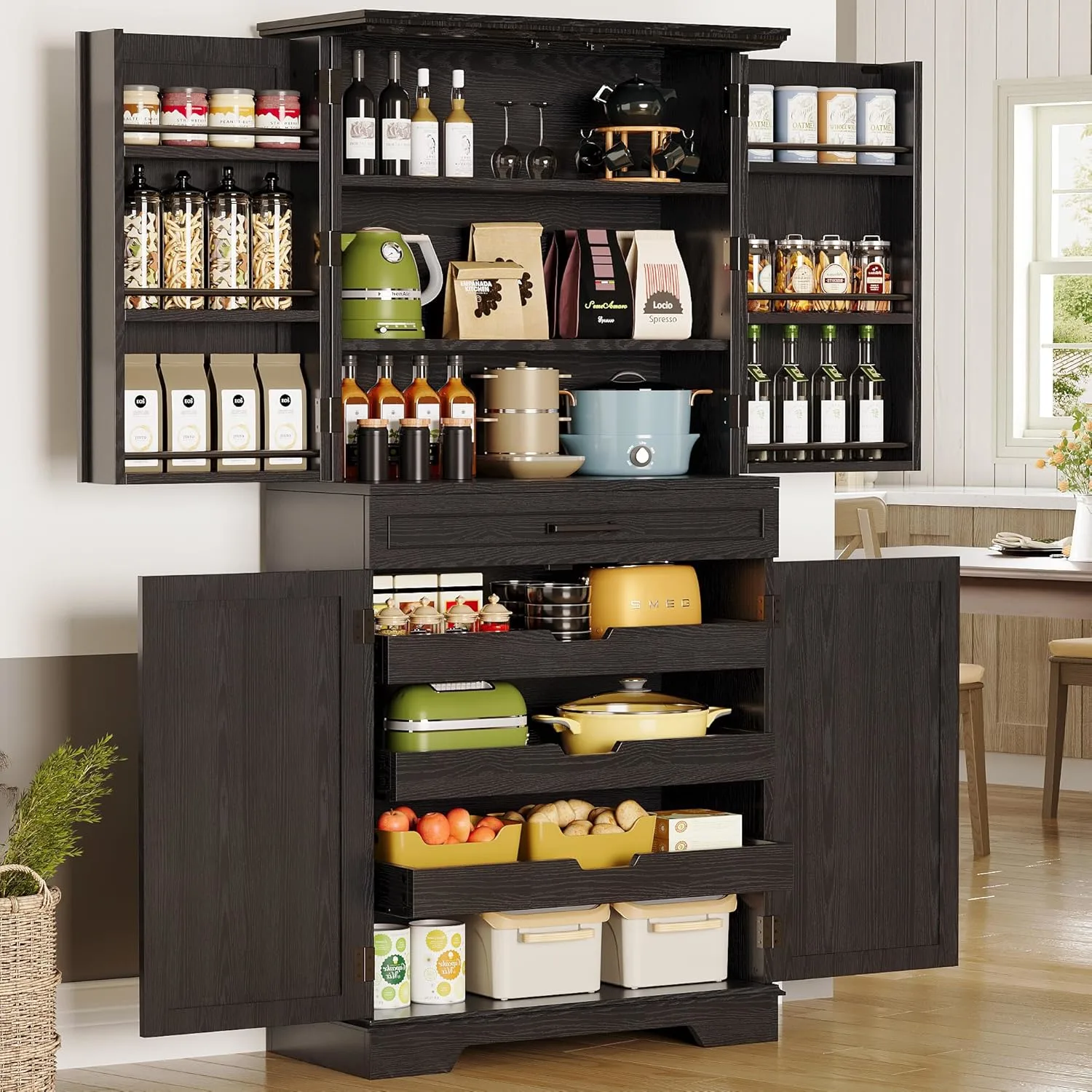 ironck farmhouse pantry cabinet 72 sliding racks black 1