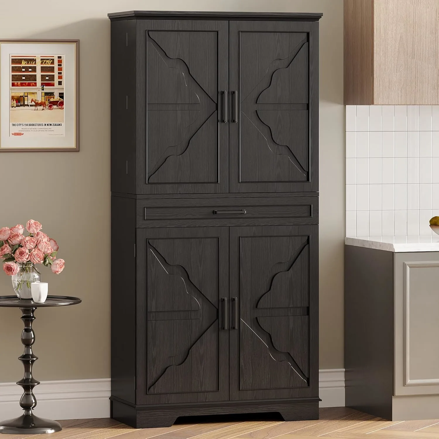 ironck farmhouse pantry cabinet 72 sliding racks black 2