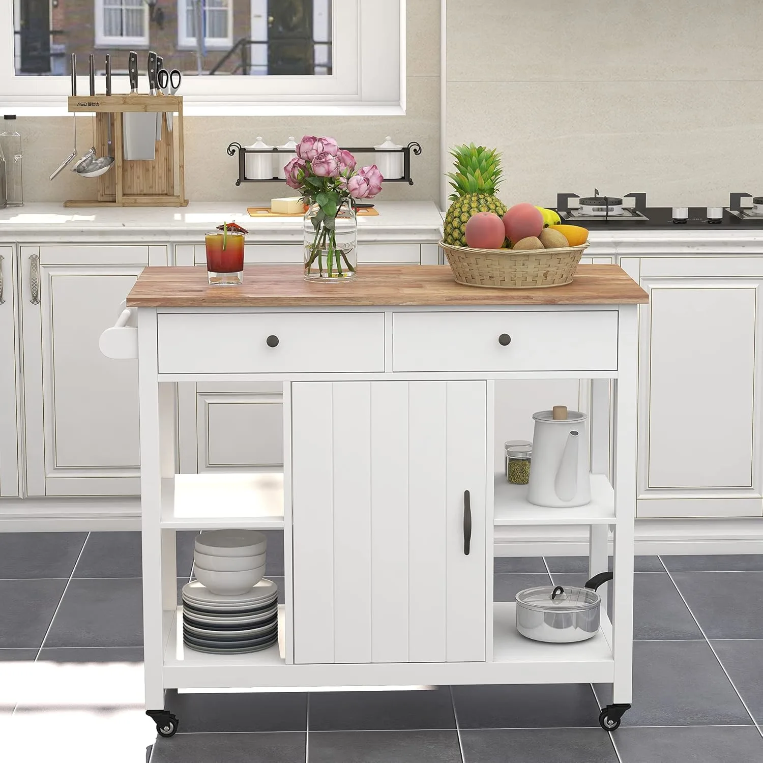 kitchen cart wheels wood 2