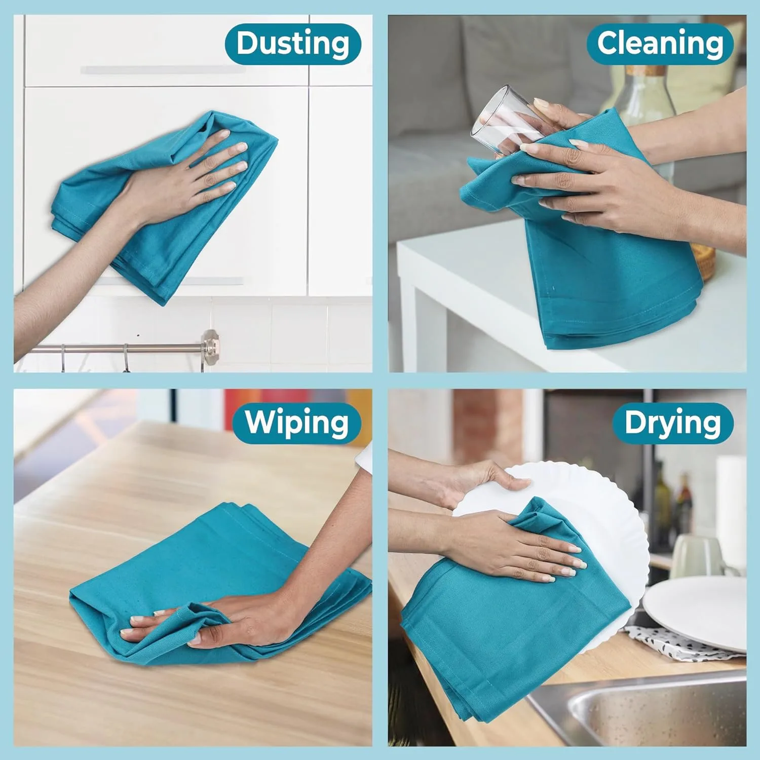 kitchen towels cotton teal 2
