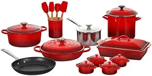 La Cuisine 20-Piece Mixed Material Cookware Set - Cherry