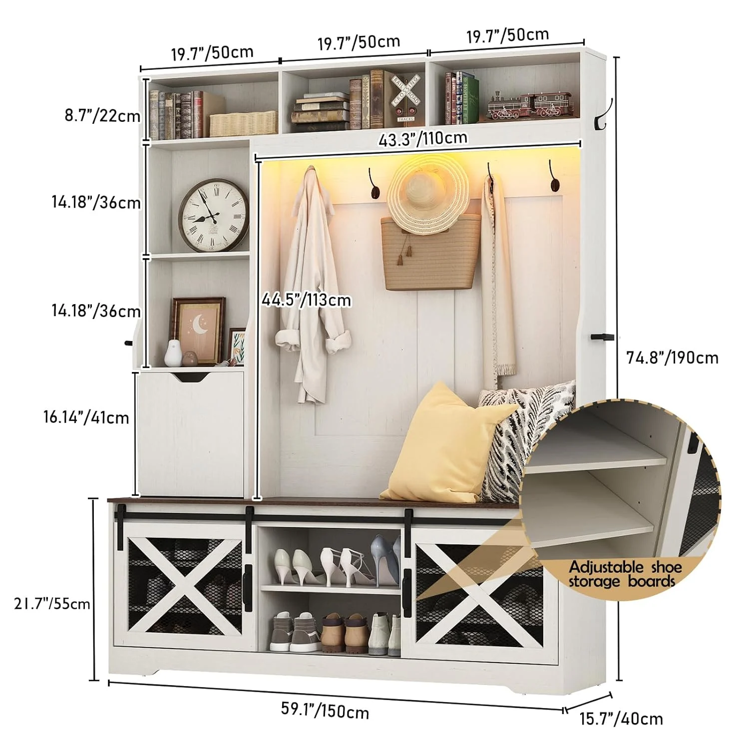 led hall tree bench shoe storage 2