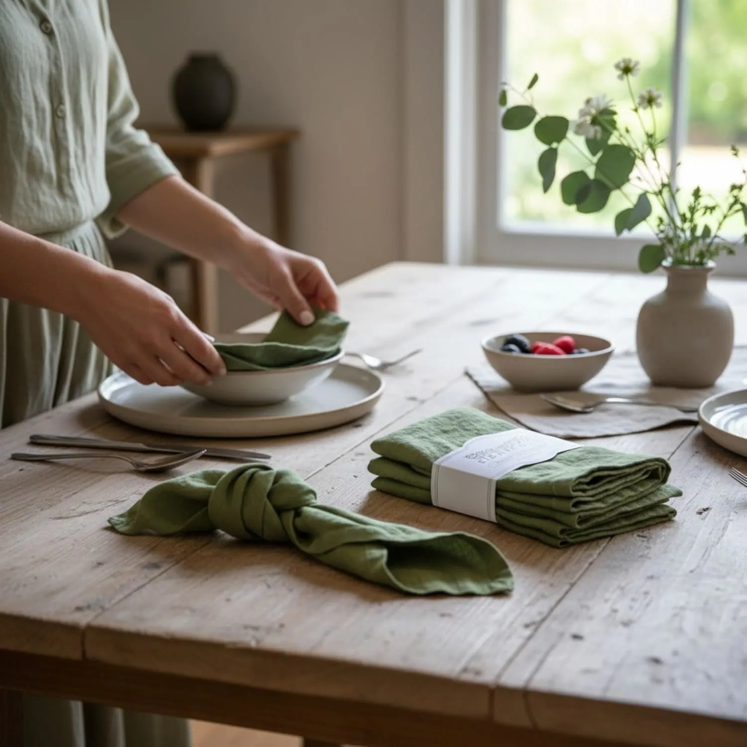 linen napkins pepper green 2