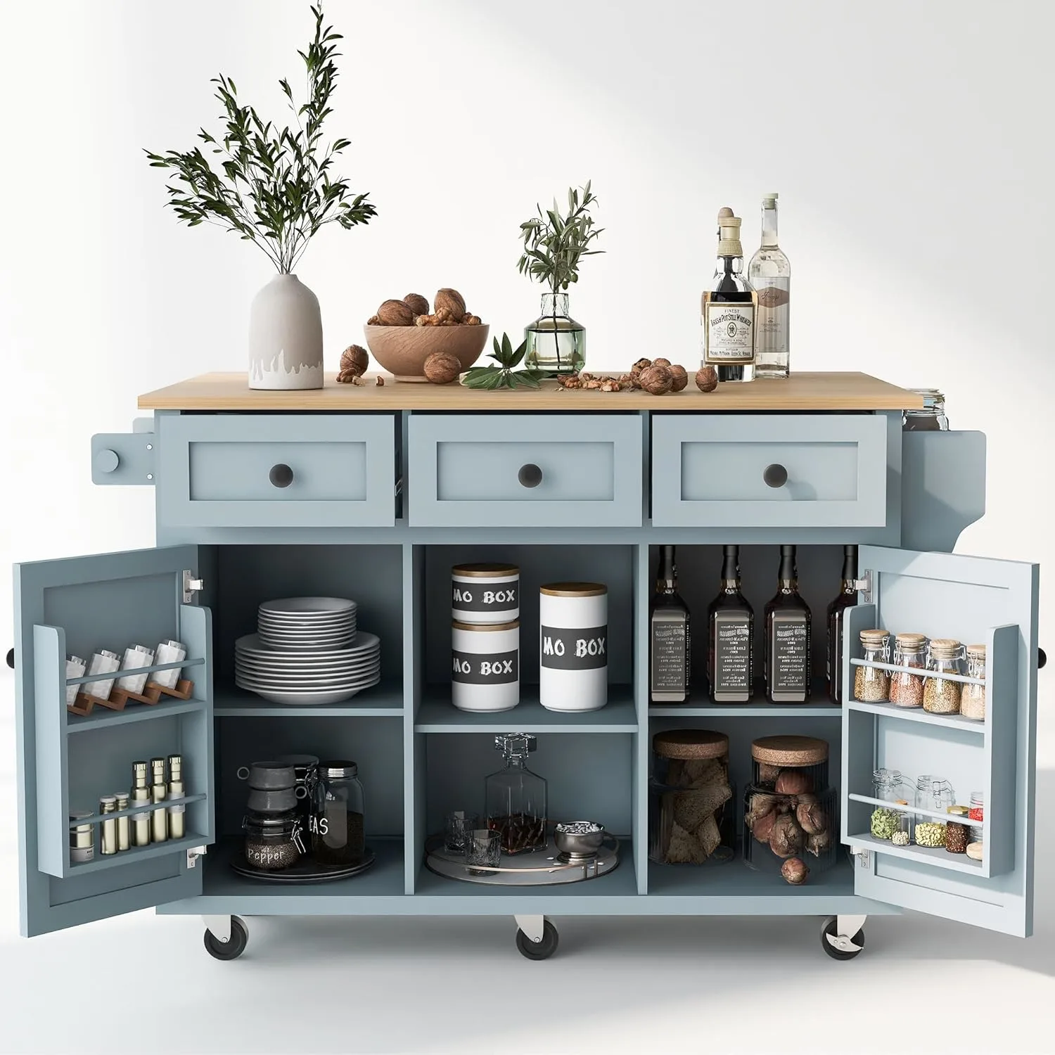 lumisol rolling kitchen island cart drop leaf gray blue 1