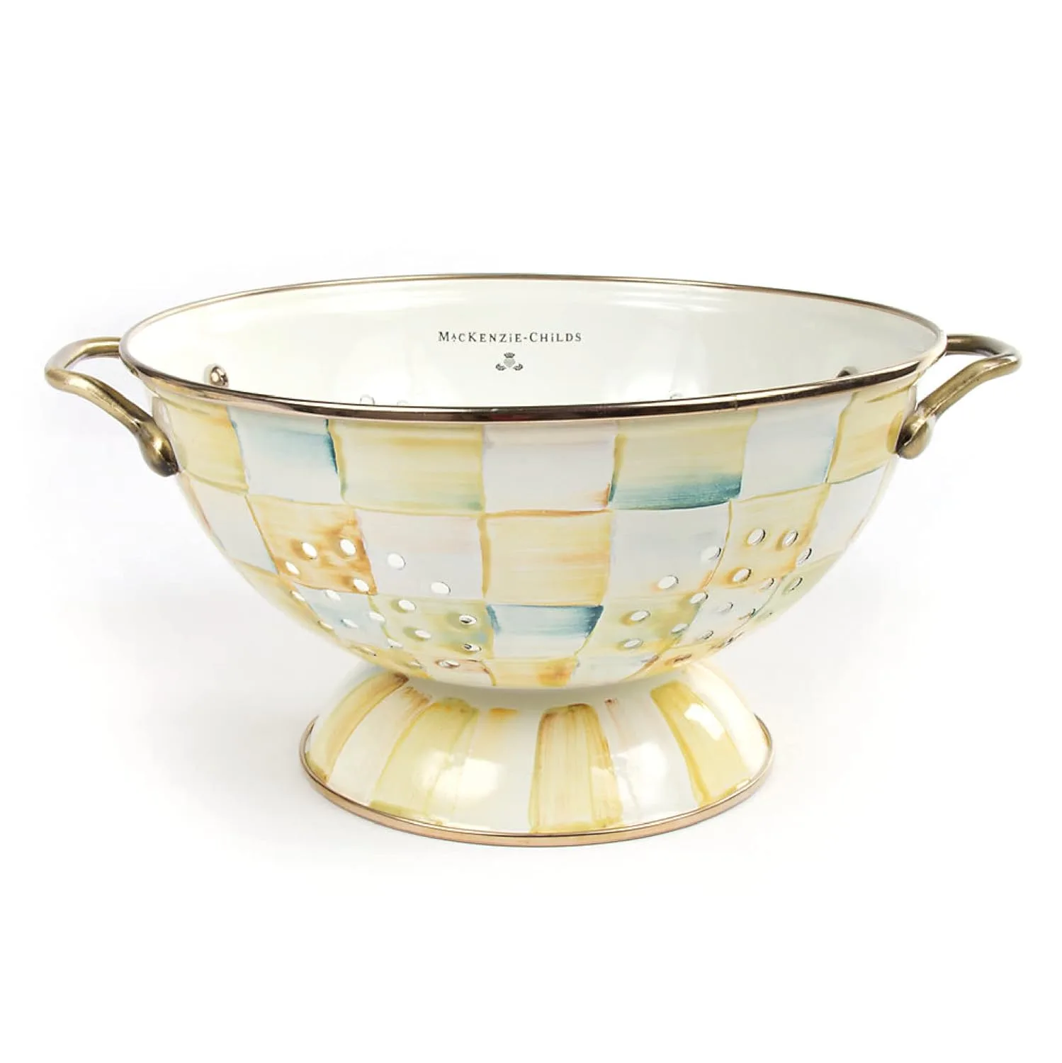 mackenzie childs parchment check enamel colander 1
