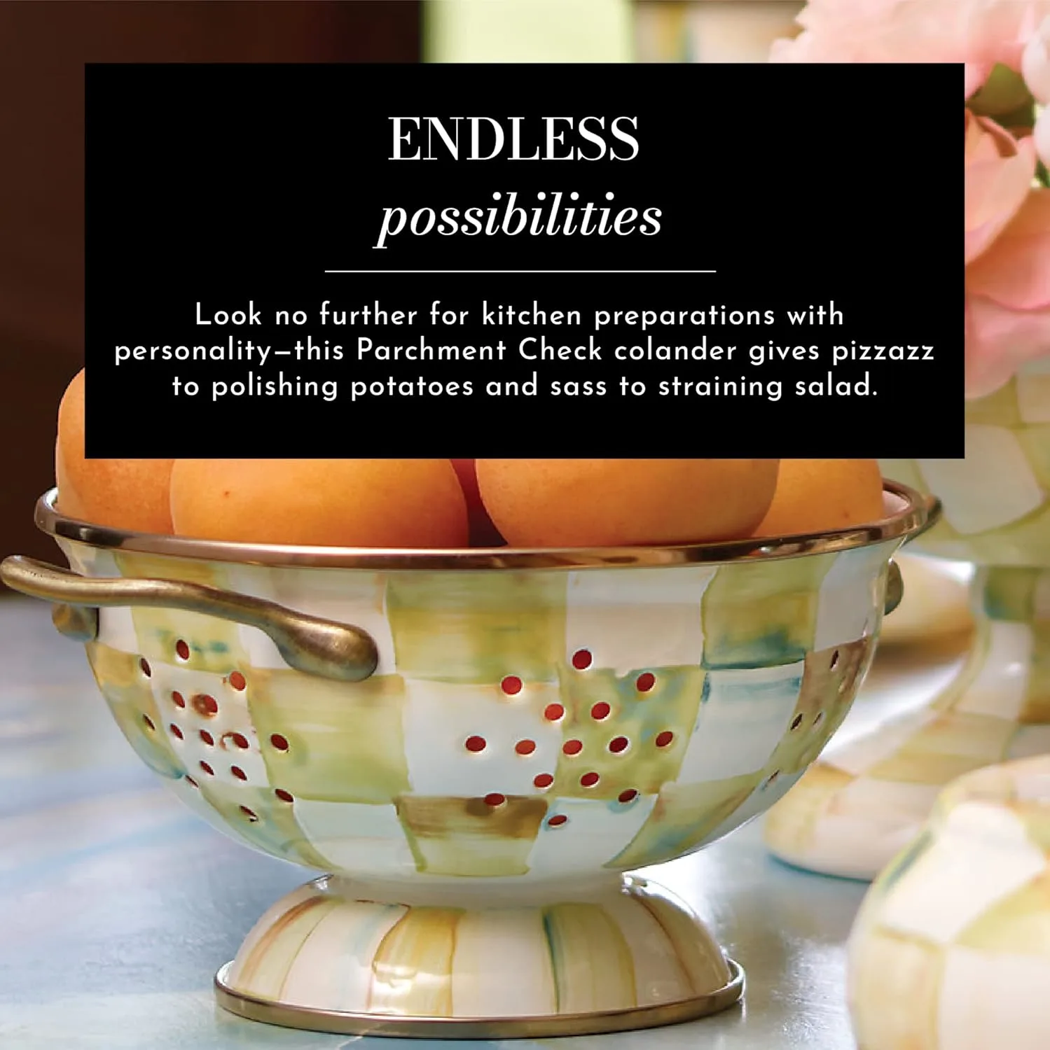 mackenzie childs parchment check enamel colander 2