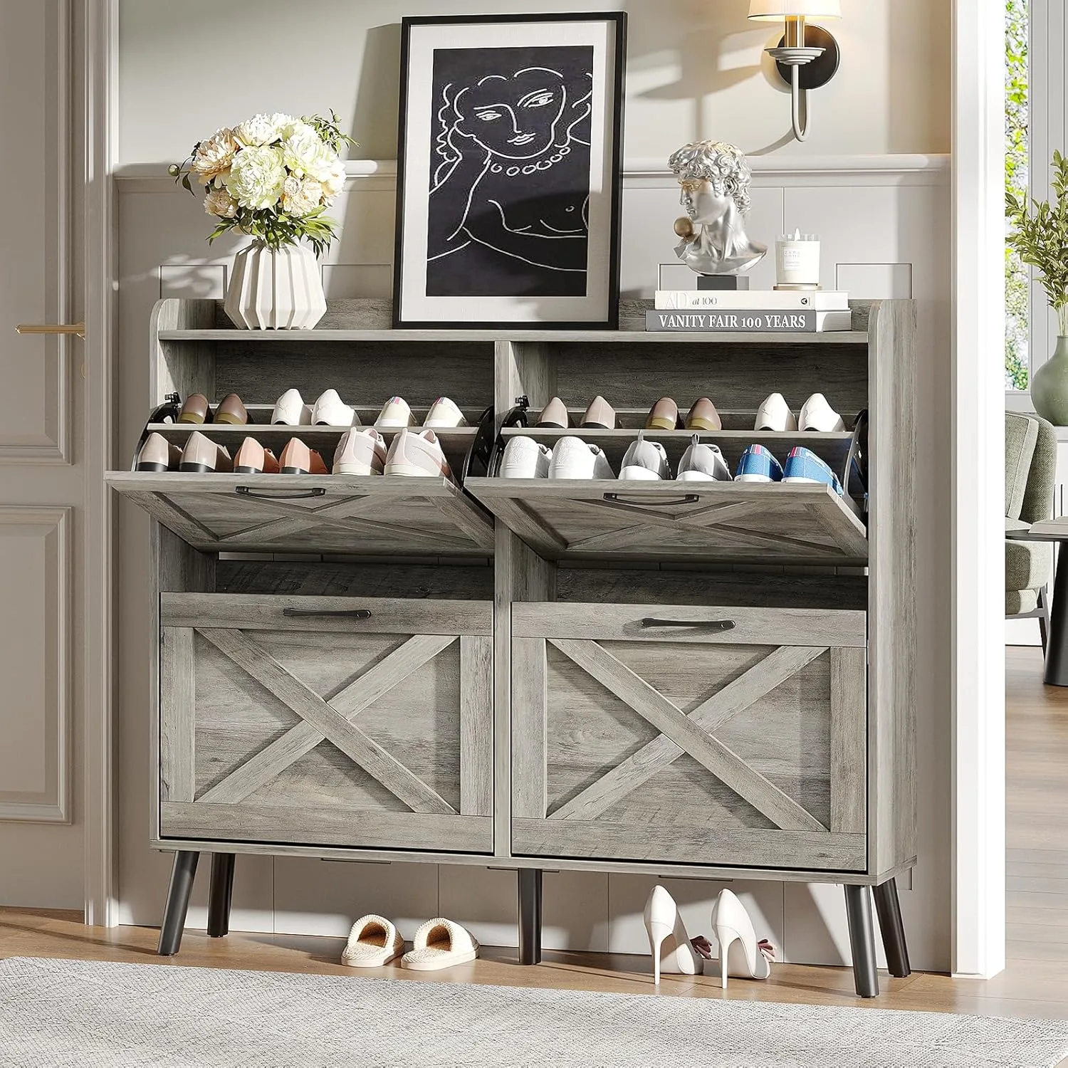 maupvit narrow shoe cabinet entryway washed gray 1