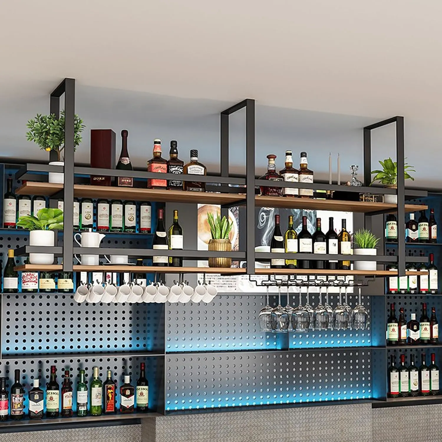 metal ceiling hanging wine rack 1