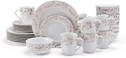 Mikasa Metallic Floral 32-Piece Dinnerware Set, Service for 8, White