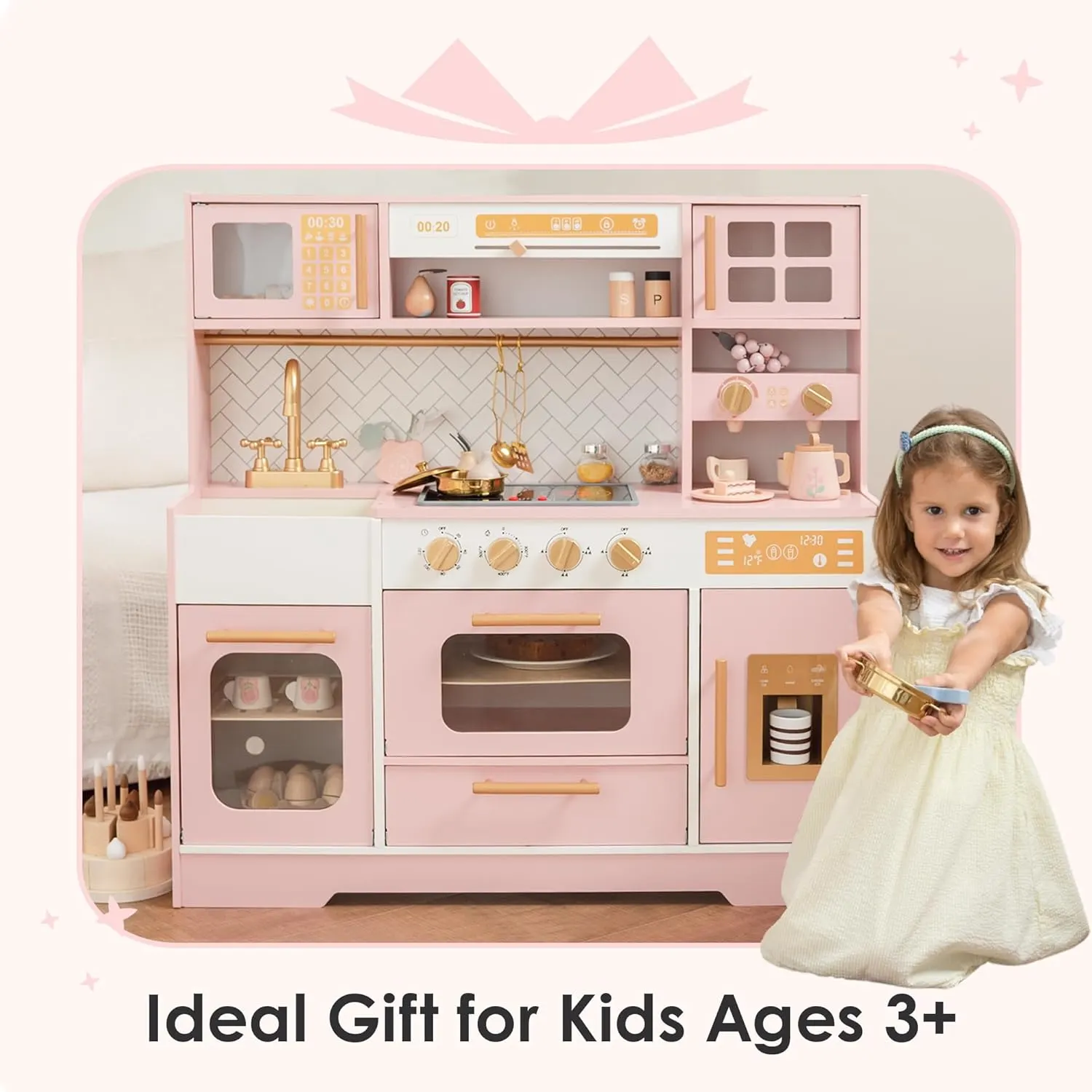 pink wooden play kitchen kids 2