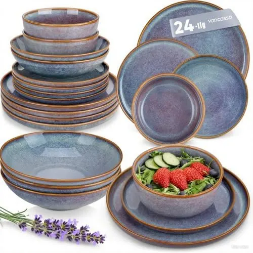 Playa Dinnerware Set - 24 Piece Blue Ceramic