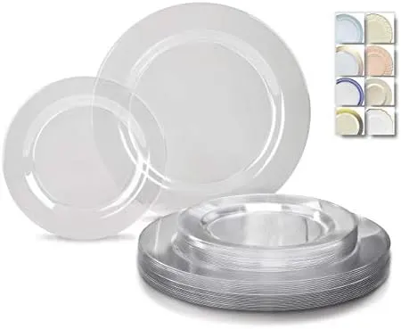 Premium Heavyweight Disposable Plastic Plates 240-Piece Set (120 Guests) - Wedding & Party Dinnerware - 10.5" Dinner & 7.5" Dessert/Salad Plates - Clear