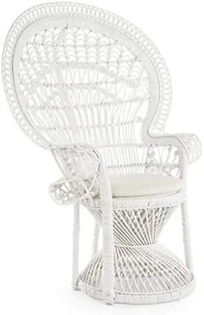 Rattan Peacock Chair - White, Large with Cushion