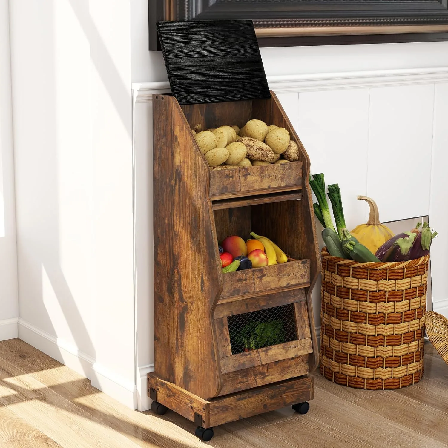 rolling potato onion storage bin kitchen cart 1