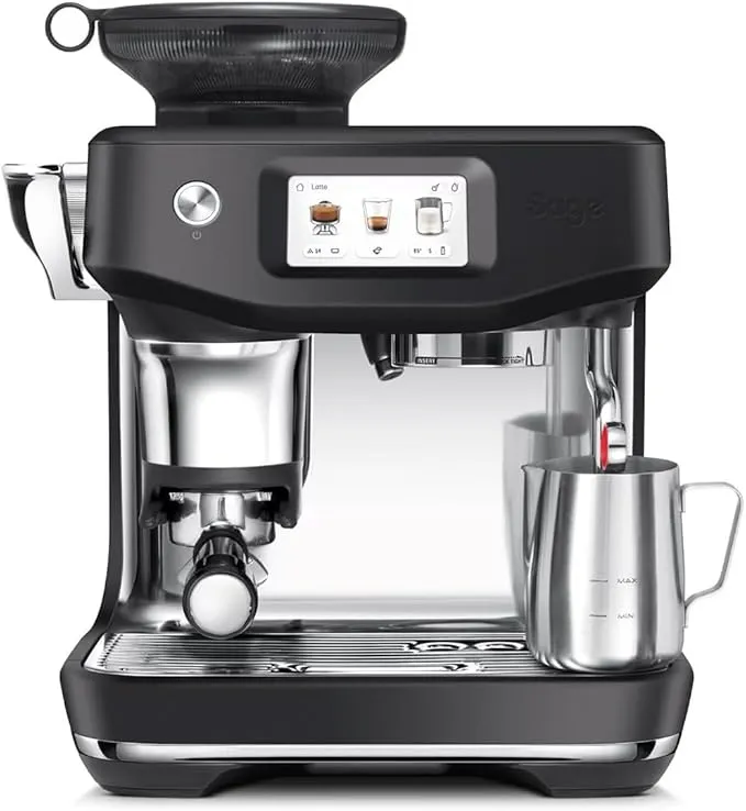 Sage Barista Touch espresso machine in black with bean-to-cup functionality.