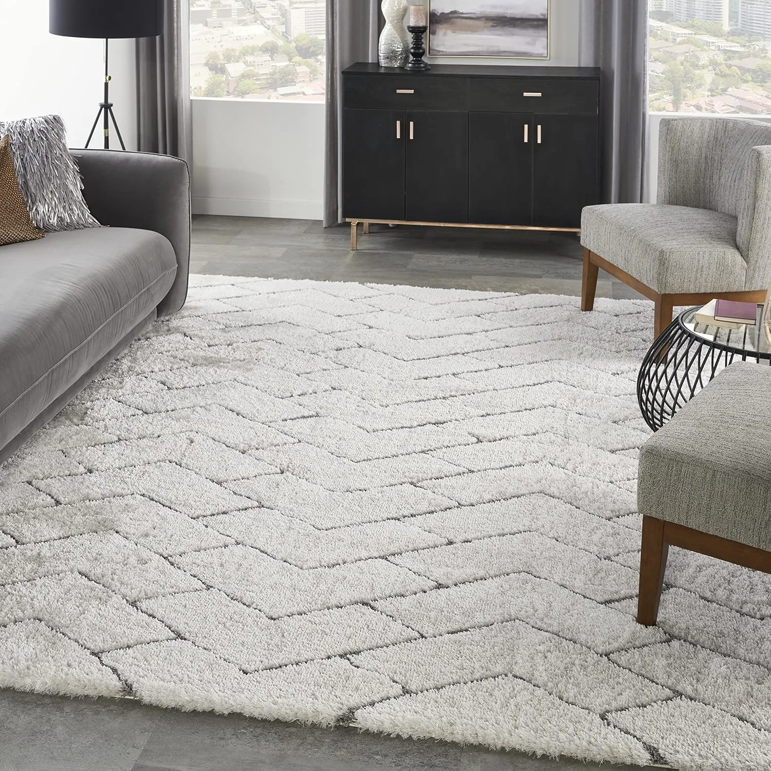 shag area rug modern ivory grey 8x10 1