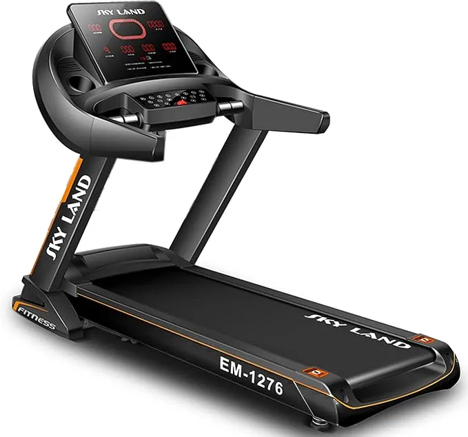 Sky Land foldable treadmill with 5.5HP motor, Bluetooth, and LED screen.