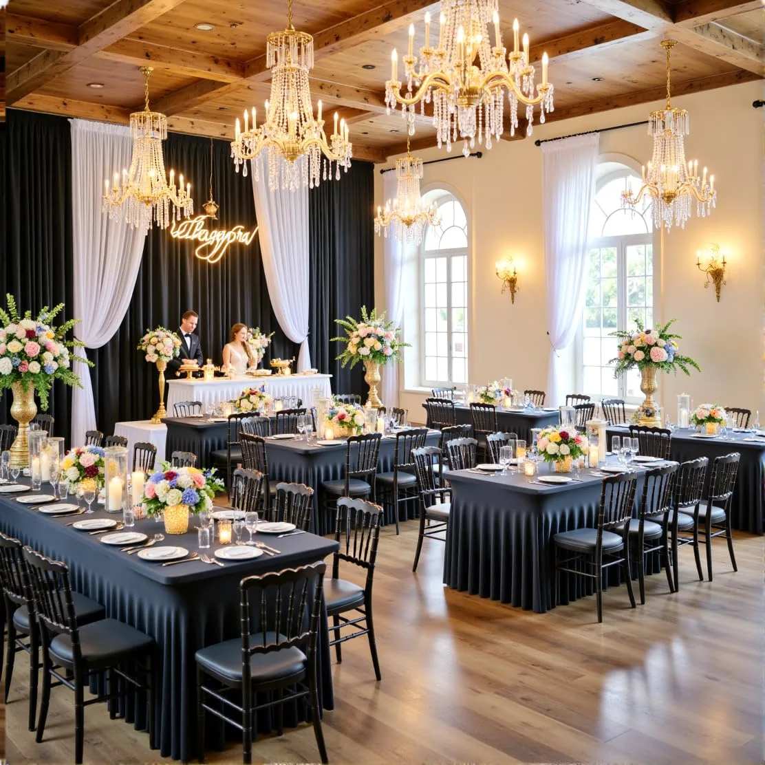 spandex tablecloth black fitted 1