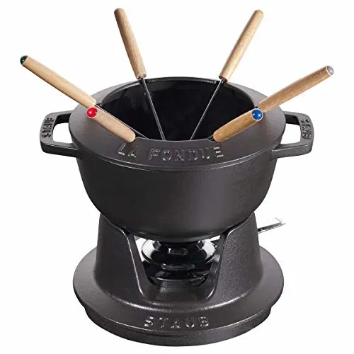 staub fondue set cast iron black 1