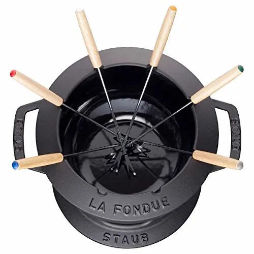 staub fondue set cast iron black 2