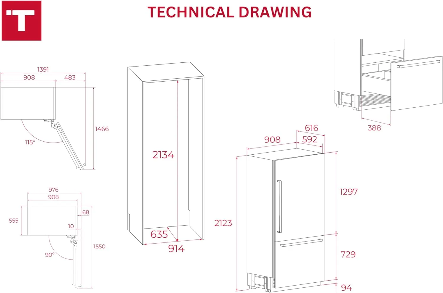 teka backlit door refrigerator — sleek reversible door kitchen fridge