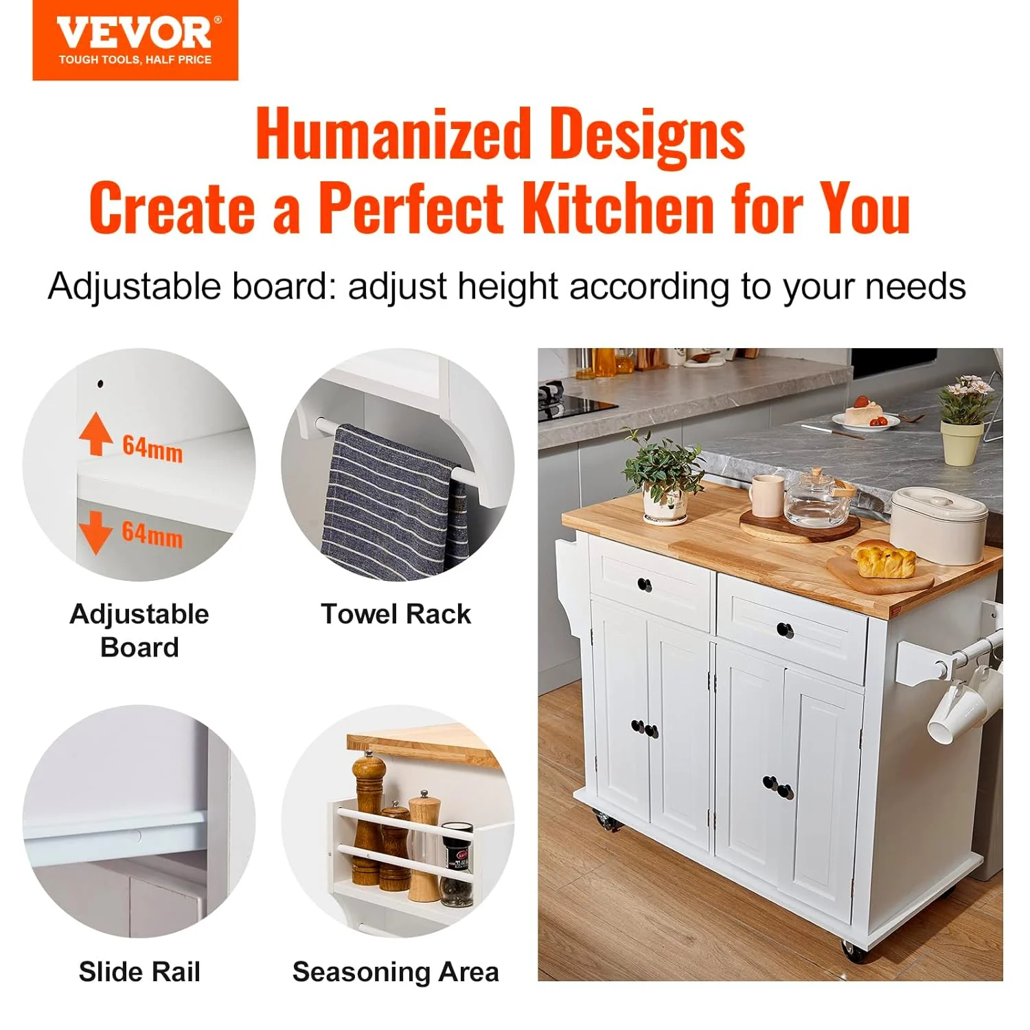 vevor mobile kitchen island cart white 2
