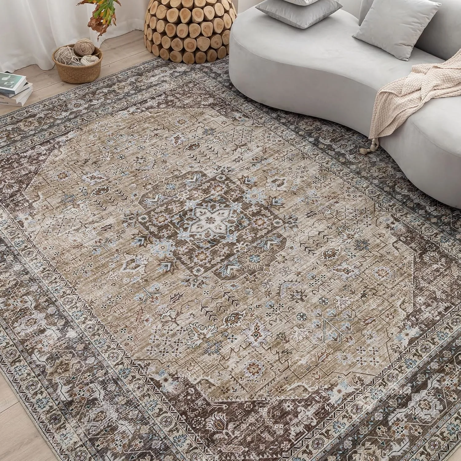 washable area rug bohemian brown 1