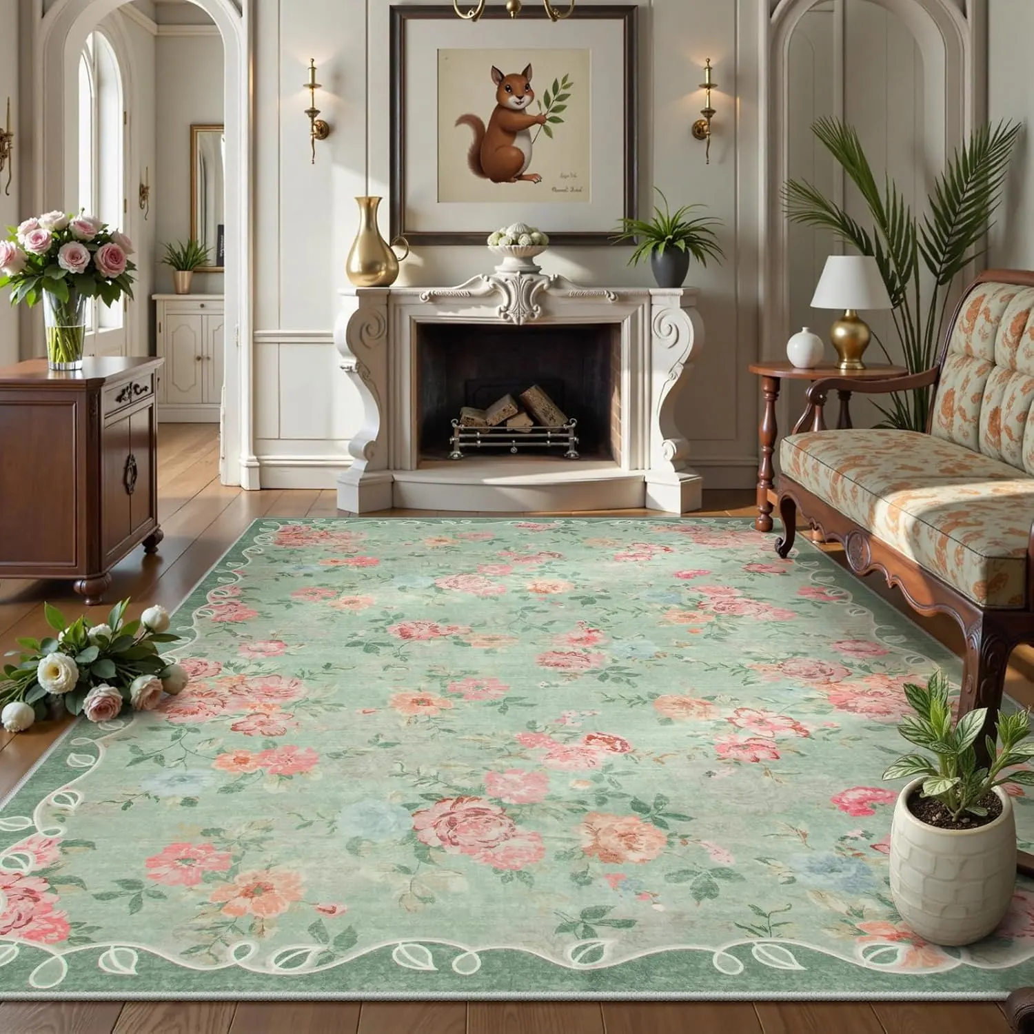 washable boho floral rug 1