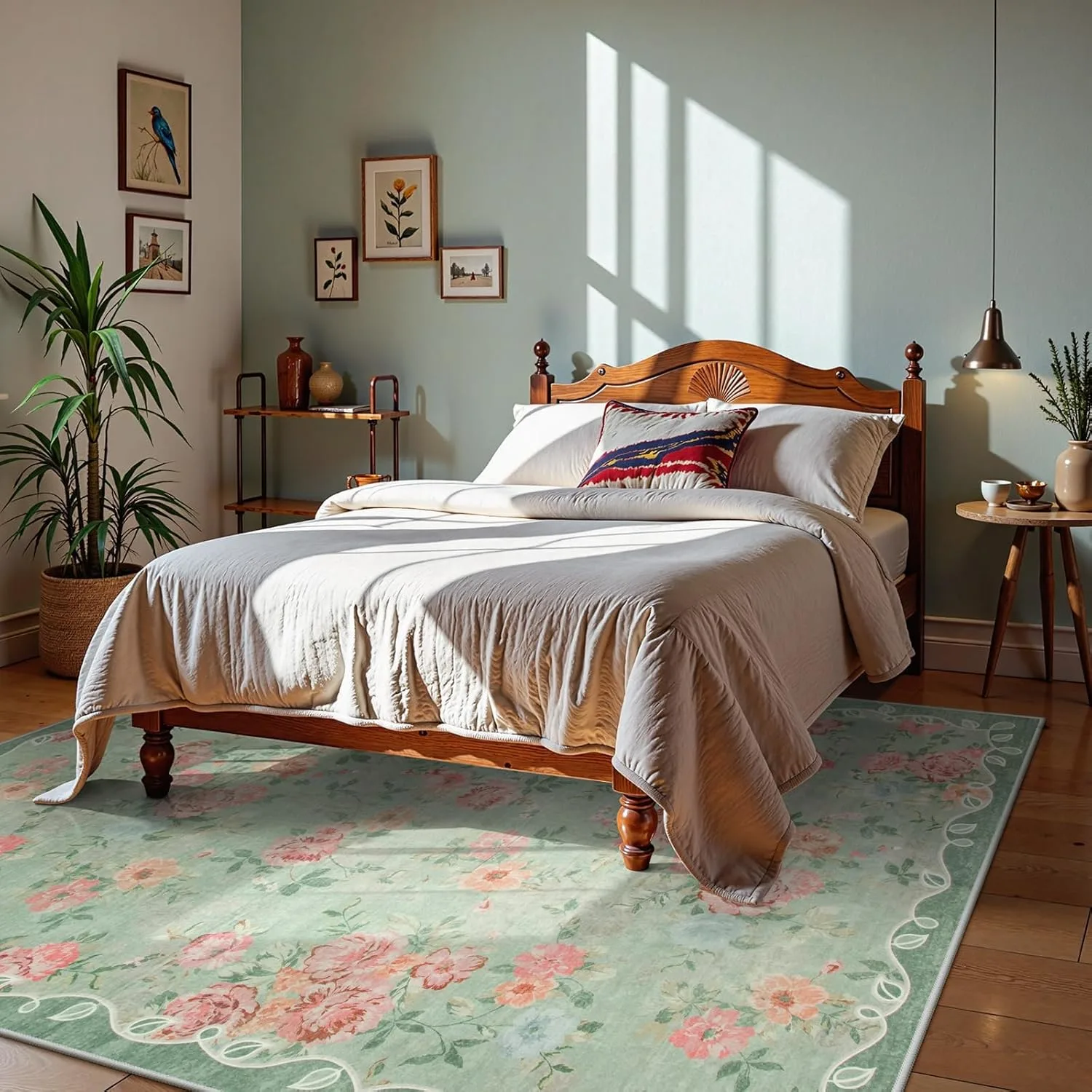 washable boho floral rug 2