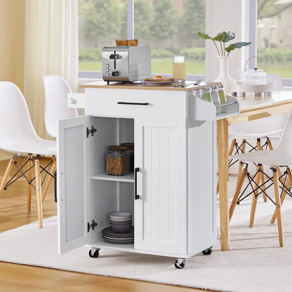 yaheetech white kitchen cart island drawer spice rack towel holder 1