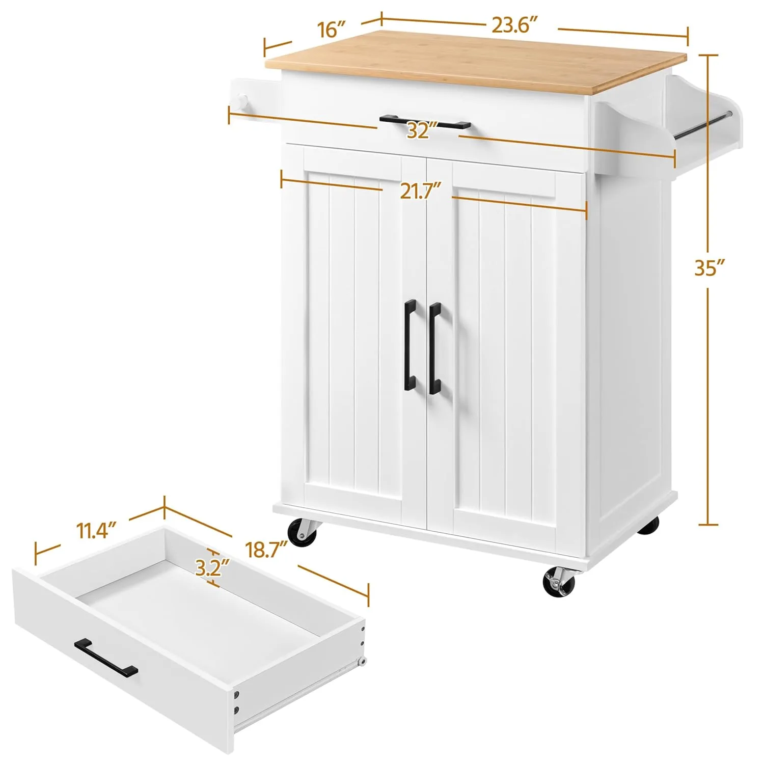 yaheetech white kitchen cart island drawer spice rack towel holder 2