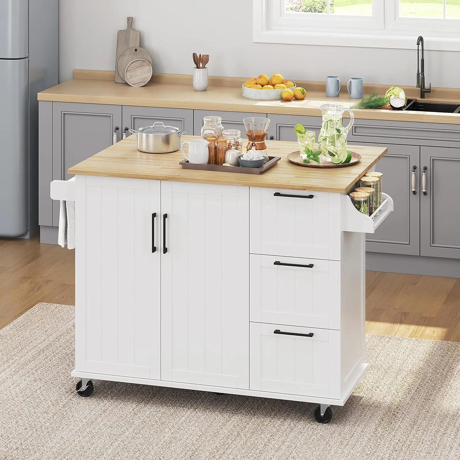 yaheetech white kitchen island cart 1