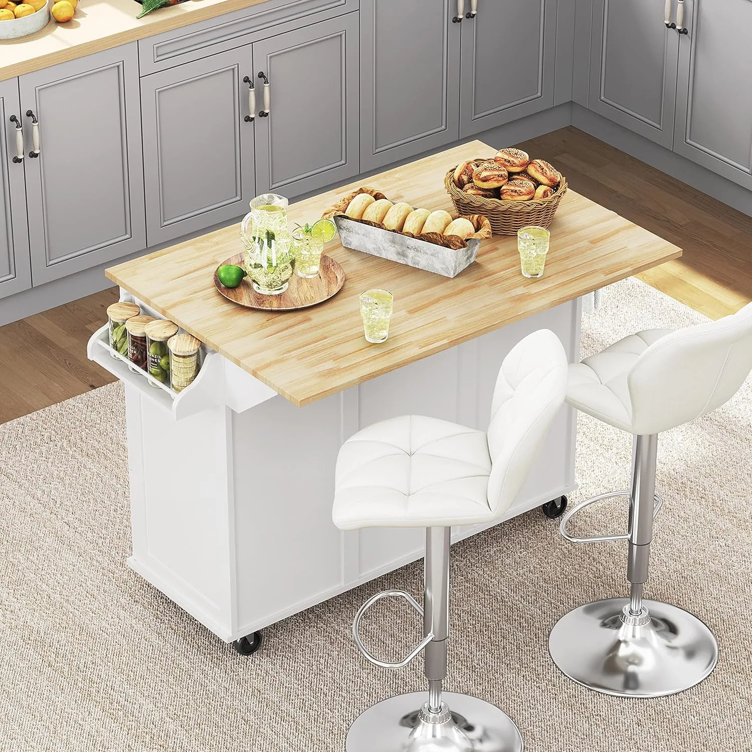 yaheetech white kitchen island cart 2