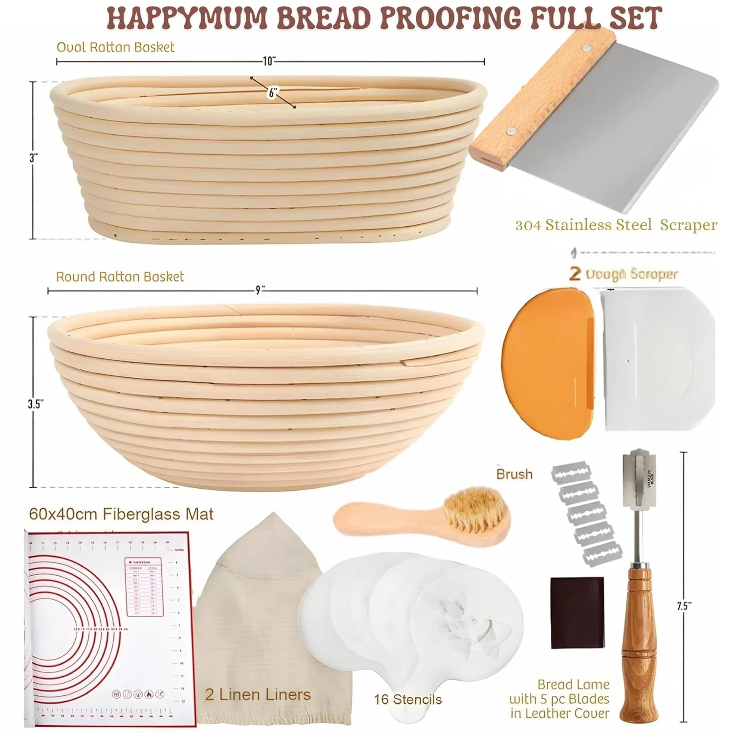bread proofing basket set 2