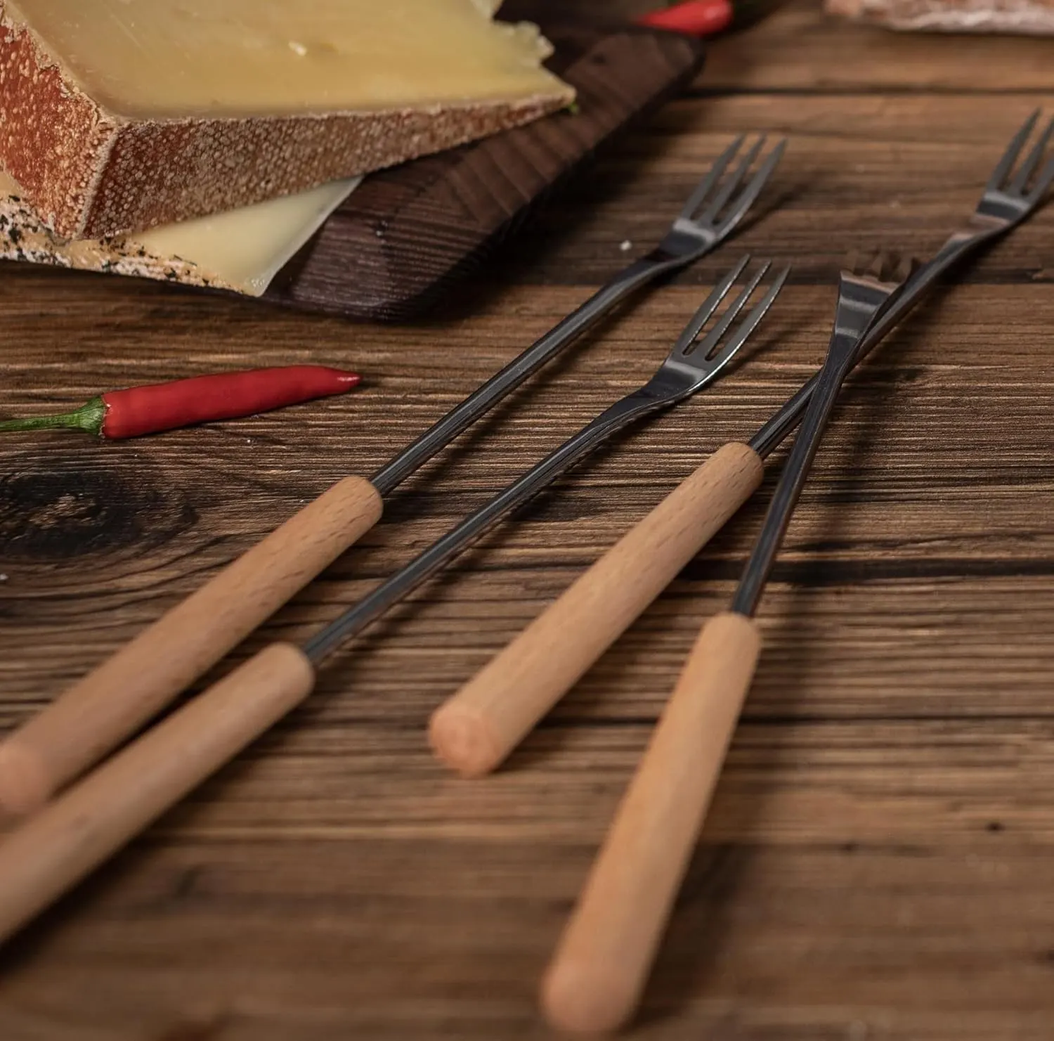 cheese fondue forks beech 2