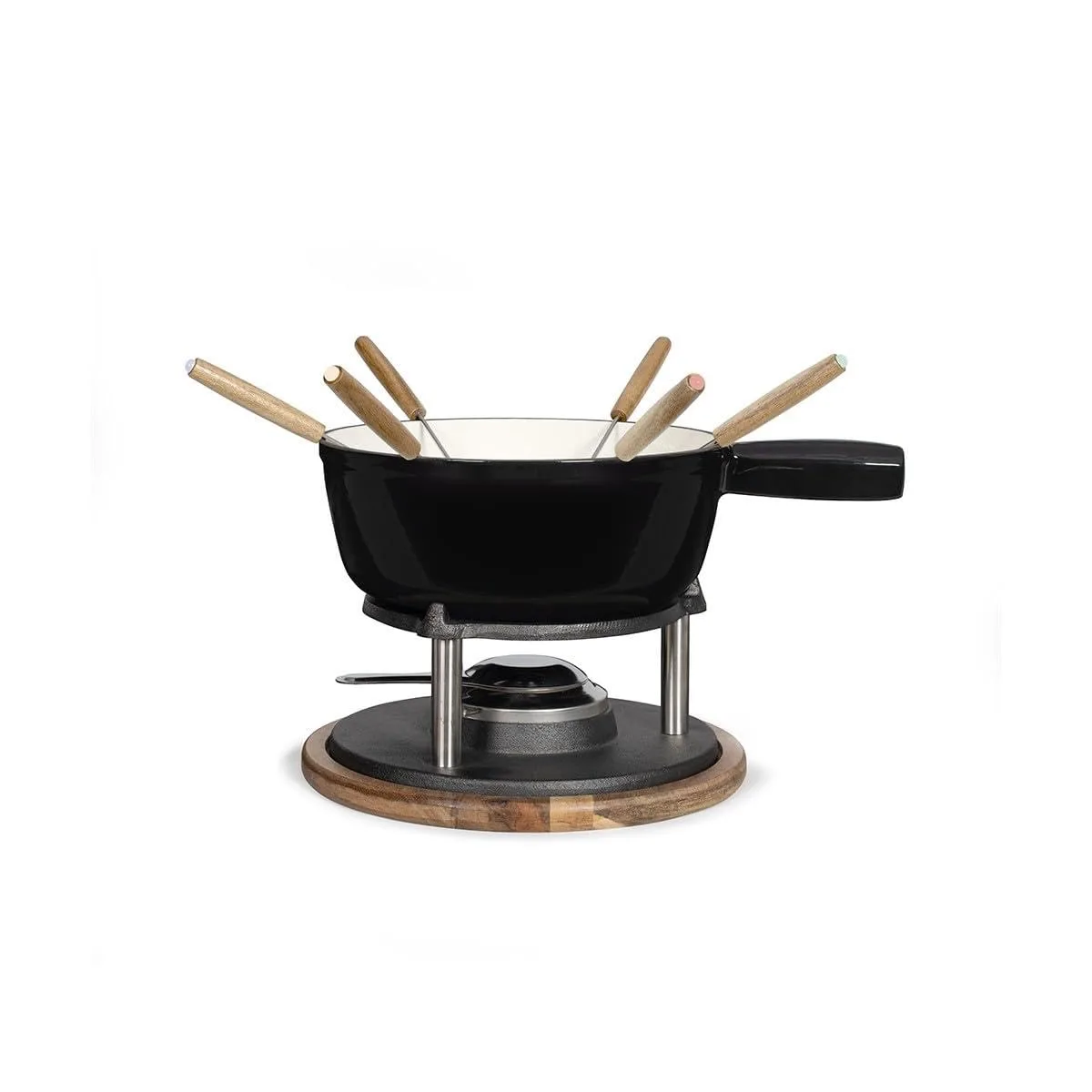 fondue cast iron wood 1