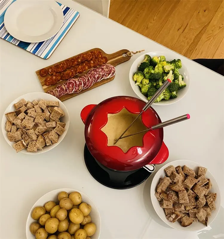 fondue set enameled pot 2